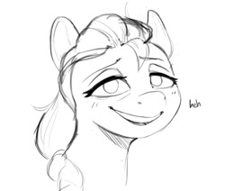 Size: 905x769 | Tagged: safe, artist:egil, sunny starscout, earth pony, pony, g5, my little pony: a new generation, female, heh, looking at you, mare, monochrome, simple background, sketch, smiling, smiling at you, solo, white background