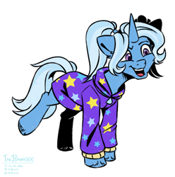 Size: 1233x1242 | Tagged: safe, artist:teaflower300, trixie, pony, unicorn, g4, alternate hairstyle, babysitter trixie, clothes, hoodie, pigtails, simple background, solo, white background