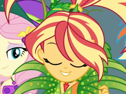 Size: 670x504 | Tagged: safe, screencap, fluttershy, sunset shimmer, equestria girls, equestria girls specials, g4, my little pony equestria girls: better together, my little pony equestria girls: holidays unwrapped, o come all ye squashful, carrot, cornucopia costumes, cropped, food, solo