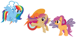 Size: 1024x497 | Tagged: safe, artist:juliahtf, rainbow dash, scootaloo, oc, oc:wingscooter, pegasus, pony, g4, alternate cutie mark, alternate hairstyle, beige fur, female, lesbian, magical lesbian spawn, offspring, older, older scootaloo, parent:rainbow dash, parent:scootaloo, parents:scootadash, pseudoincest, ship:scootadash, shipping, simple background, stock vector, transparent background, trio
