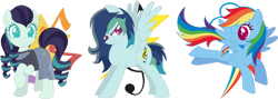 Size: 1024x363 | Tagged: safe, artist:juliahtf, coloratura, rainbow dash, oc, oc:crash note, earth pony, pegasus, pony, g4, blue fur, female, magical lesbian spawn, mother and child, mother and daughter, offspring, parent:coloratura, parent:rainbow dash, parents:raradash, pegasus oc, pink eyes, rara, simple background, transparent background