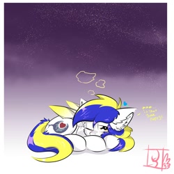 Size: 2000x2000 | Tagged: safe, artist:jubyskylines, oc, oc only, oc:juby skylines, pegasus, pony, blushing, high res, looking at you, lying down, one eye closed, sleepy, solo