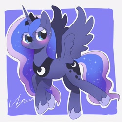 Size: 2048x2043 | Tagged: safe, artist:leo19969525, princess luna, alicorn, pony, g4, cute, female, high res, lunabetes, mare, outline, signature, solo, spread wings, white outline, wings