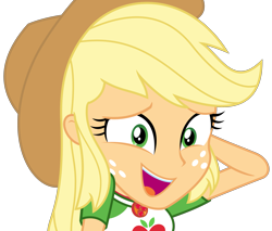 Size: 3731x3178 | Tagged: safe, artist:sketchmcreations, applejack, equestria girls, equestria girls series, g4, holidays unwrapped, o come all ye squashful, spoiler:eqg series (season 2), applejack's hat, awkward smile, clothes, cowboy hat, cute, female, freckles, geode of super strength, hat, high res, jackabetes, magical geodes, nervous, open mouth, raised arm, shirt, simple background, smiling, solo, stetson, transparent background, vector