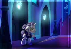 Size: 2940x2040 | Tagged: safe, artist:stormcloud-yt, rarity, pony, unicorn, g4, alternate hairstyle, alternate timeline, base used, female, high res, hoof shoes, indoors, mare, night maid rarity, nightmare takeover timeline, raised hoof, solo