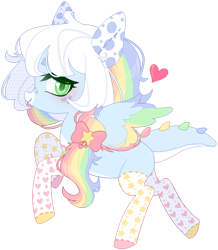 Size: 1024x1172 | Tagged: safe, artist:miioko, oc, oc only, hybrid, pony, clothes, eyelashes, heart, multicolored hair, rainbow hair, rearing, simple background, socks, solo, transparent background, wings