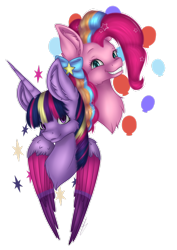 Size: 2060x2911 | Tagged: safe, artist:maneblue, pinkie pie, twilight sparkle, alicorn, pony, g4, chest fluff, duo, ear fluff, female, high res, mare, rainbow power, simple background, transparent background