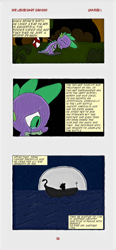 Size: 592x1280 | Tagged: safe, artist:spike-love, spike, dragon, anthro, comic:the legendary dragon story, g4, baby, baby dragon, bindle, boat, comic, crying, dark, everfree forest, leaves, moon, night, ocean, sad, walking, water