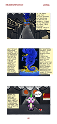 Size: 592x1280 | Tagged: safe, artist:spike-love, spike, dragon, anthro, comic:the legendary dragon story, g4, angry, baby, baby dragon, bindle, blue, comic, houses, light, stand, statue, surprised