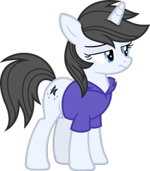 Size: 1342x1534 | Tagged: safe, artist:pegasski, oc, oc:grey area, pony, unicorn, g4, clothes, female, mare, shirt, simple background, solo, transparent background