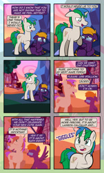 Size: 1920x3169 | Tagged: safe, artist:alexdti, oc, oc only, oc:purple creativity, oc:star logic, pegasus, pony, unicorn, comic:quest for friendship, ^^, blushing, comic, crying, dialogue, duo, ears back, eyes closed, female, folded wings, glasses, high res, hoof on cheek, hooves, hooves behind head, horn, house, lineless, looking at each other, looking at someone, looking away, looking back, male, mare, nose wrinkle, open mouth, open smile, outdoors, pegasus oc, raised hoof, scrunchy face, shadow, sitting, smiling, speech bubble, spread wings, stallion, standing, starry eyes, tail, tears of joy, teary eyes, two toned mane, two toned tail, unicorn oc, wall of tags, wingding eyes, wings