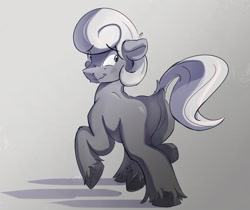 Size: 1652x1386 | Tagged: safe, artist:kam, oc, oc only, earth pony, pony, butt, dock, earth pony oc, eye clipping through hair, eyebrows, eyebrows visible through hair, featureless crotch, floppy ears, full body, hooves, looking back, plot, raised tail, scrunchy face, shading, solo, tail, unshorn fetlocks