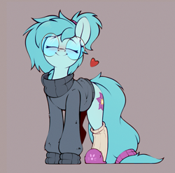 Size: 1011x998 | Tagged: safe, artist:rexyseven, oc, oc only, oc:whispy slippers, earth pony, pony, blushing, clothes, eyes closed, female, floating heart, glasses, happy, heart, mare, round glasses, slippers, smiling, socks, solo, sweater