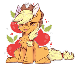 Size: 1413x1195 | Tagged: safe, artist:heart-sketch, applejack, earth pony, pony, g4, :3, :p, chest fluff, cute, cutie mark background, ear fluff, eyes closed, female, jackabetes, leg fluff, mare, simple background, sitting, solo, tongue out, transparent background