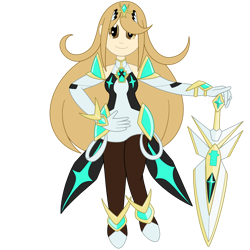 Size: 1280x1280 | Tagged: safe, artist:celesticblaster, human, equestria girls, g4, barely eqg related, clothes, crossover, equestria girls style, equestria girls-ified, gloves, hand on hip, jewelry, looking at you, mythra, shoes, simple background, super smash bros., sword, tiara, transparent background, weapon, xenoblade chronicles (series), xenoblade chronicles 2