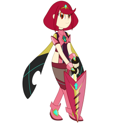 Size: 1280x1280 | Tagged: safe, artist:celesticblaster, human, equestria girls, g4, barely eqg related, clothes, crossover, equestria girls style, equestria girls-ified, fingerless gloves, gloves, jewelry, looking at you, necklace, pyra, shoes, simple background, super smash bros., sword, tiara, transparent background, weapon, xenoblade chronicles (series), xenoblade chronicles 2