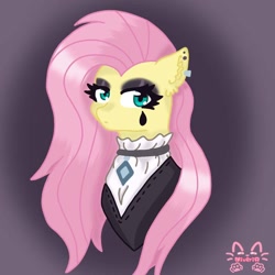 Size: 960x960 | Tagged: safe, artist:niveria25, fluttershy, pegasus, pony, g4, black tears, bust, choker, clothes, dress, ear fluff, ear piercing, earring, eyeshadow, female, fluttergoth, goth, jewelry, looking at you, makeup, mare, piercing, solo