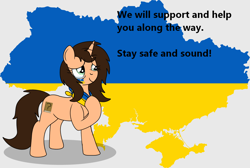 Size: 1200x807 | Tagged: safe, artist:small-brooke1998, oc, oc only, oc:small brooke, pony, unicorn, comments locked down, current events, female, mare, propaganda, solo, support, teary eyes, ukraine