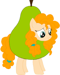 Size: 1280x1608 | Tagged: safe, artist:kigtoons, pear butter, earth pony, pony, g4, clothes, costume, food, food costume, pear, pear costume, simple background, solo, transparent background