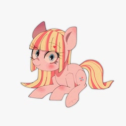 Size: 1400x1400 | Tagged: safe, artist:destroyer_aky, oc, oc only, oc:milky berry, earth pony, pony, female, heart, looking at you, mare, simple background, sitting, solo, white background