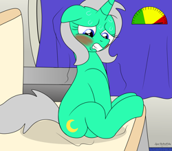 Size: 3451x3030 | Tagged: source needed, safe, artist:small-brooke1998, pony, unicorn, bladder gauge, blushing, crossover, desperation, ears back, female, gritted teeth, high res, hooves, hooves between legs, horn, looking down, mare, moonracer, need to pee, omorashi, ponified, potty emergency, potty time, shadow, signature, sitting, solo, sweat, sweatdrops, tail, train, transformers, unicorn oc