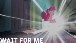 Size: 1280x720 | Tagged: safe, edit, edited screencap, editor:quoterific, screencap, pinkie pie, earth pony, pony, g4, power ponies (episode), season 4, ^^, cute, diapinkes, eyes closed, female, jumping, mare, open mouth, open smile, pinkie being pinkie, ponk, portal book, smiling, solo, text