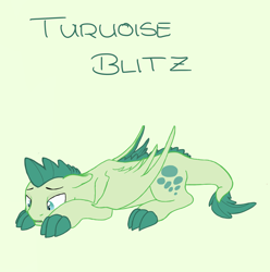 Size: 1980x2000 | Tagged: safe, artist:kaleysia, oc, oc only, oc:turquoise blitz, dracony, hybrid, kilalaverse, green background, interspecies offspring, lying down, male, offspring, parent:rarity, parent:spike, parents:sparity, simple background, solo