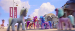 Size: 1905x803 | Tagged: safe, screencap, dahlia, izzy moonbow, sander, sunny starscout, earth pony, pony, unicorn, g5, my little pony: a new generation, background pony, female, male, mare, maretime bay, needs more jpeg, stallion