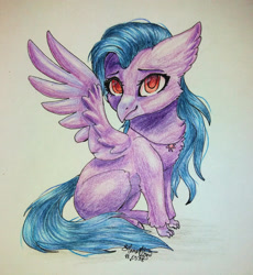Size: 2349x2553 | Tagged: safe, artist:stormcloud-yt, oc, oc only, classical hippogriff, hippogriff, chest fluff, ear fluff, high res, jewelry, necklace, smiling, solo, traditional art