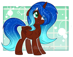 Size: 1280x1000 | Tagged: safe, artist:lavender-bases, oc, oc only, oc:aine aisling, alicorn, pony, :o, abstract background, alicorn oc, art trade, chest fluff, female, floppy ears, folded wings, full body, gradient mane, gradient tail, hooves, horn, mare, open mouth, outline, signature, solo, standing, tail, watermark, white outline, wings