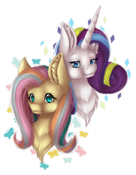 Size: 2162x2774 | Tagged: safe, artist:maneblue, fluttershy, rarity, pegasus, pony, unicorn, g4, chest fluff, duo, ear fluff, female, high res, mare, rainbow power, simple background, transparent background