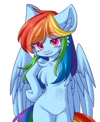 Size: 765x934 | Tagged: safe, artist:distant_sound_, rainbow dash, pegasus, semi-anthro, g4, arm hooves, chest fluff, cute, ear fluff, sexy, simple background, smiling, solo, white background