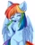 Size: 728x926 | Tagged: safe, alternate version, artist:distant_sound_, rainbow dash, pegasus, semi-anthro, g4, arm hooves, chest fluff, cute, ear fluff, eyes closed, open mouth, sexy, simple background, solo, white background