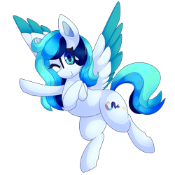 Size: 2000x2000 | Tagged: safe, artist:star-theft, oc, oc:color swirl, pegasus, pony, colored wings, female, high res, mare, one eye closed, simple background, solo, transparent background, two toned wings, wings, wink