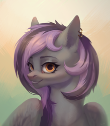 Size: 2800x3200 | Tagged: safe, artist:miurimau, oc, oc only, pegasus, pony, ear piercing, earring, gradient background, high res, jewelry, piercing, solo