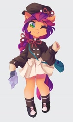 Size: 2464x4096 | Tagged: safe, artist:saxopi, sunny starscout, earth pony, semi-anthro, g5, my little pony: a new generation, arm hooves, bag, clothes, female, hat, mare, saddle bag, skirt, solo