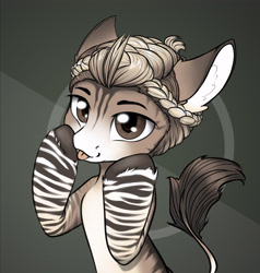Size: 3996x4200 | Tagged: safe, artist:darknidus, oc, oc only, oc:mikaella, donkey, hybrid, zebroid, zonkey, fallout equestria, :p, abstract background, ear fluff, fallout equestria: of shadows, female, looking at you, solo, tongue out