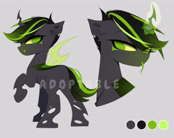 Size: 4844x3840 | Tagged: safe, artist:shavurrr, oc, oc only, changeling, adoptable, advertisement, design, green changeling, green eyes, solo