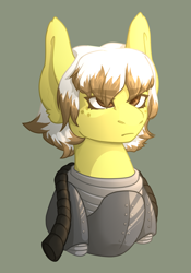 Size: 1400x2000 | Tagged: safe, artist:lazymishel, oc, oc:lemon meringue, fallout equestria, armor, balefire blues, bust, fallout equestria: guise of chaos, female, mare, power armor, soldier, solo, steel ranger