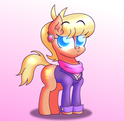 Size: 3600x3510 | Tagged: safe, artist:iceflower99, ms. harshwhinny, earth pony, pony, g4, clothes, ear piercing, earring, high res, jewelry, necklace, piercing, scarf, standing, suit, video at source