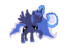 Size: 3200x2400 | Tagged: safe, artist:draconequues, princess luna, alicorn, pony, g4, eating, ethereal mane, high res, horn, jewelry, magic, moon, puffy cheeks, simple background, tangible heavenly object, transparent background, wings