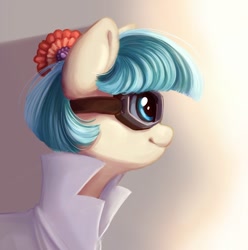 Size: 1189x1200 | Tagged: safe, artist:melodylibris, coco pommel, earth pony, pony, g4, clothes, female, goggles, lab coat, mare, safety goggles, solo