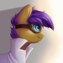 Size: 1065x1079 | Tagged: safe, alternate character, alternate version, artist:melodylibris, scootaloo, pegasus, pony, g4, clothes, female, filly, foal, goggles, lab coat, safety goggles, solo