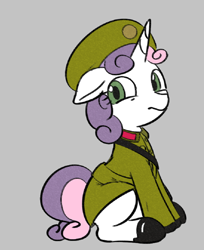 Size: 826x1014 | Tagged: safe, alternate version, artist:mcsadat, color edit, edit, sweetie belle, g4, clothes, colored, gray background, military uniform, north korea, simple background, solo, uniform