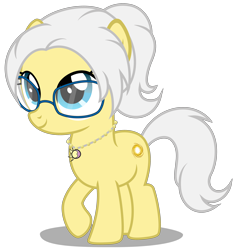 Size: 3050x3240 | Tagged: safe, artist:strategypony, oc, oc only, oc:azha magna, earth pony, pony, cute, earth pony oc, female, filly, foal, glasses, high res, jewelry, looking up, necklace, ocbetes, ponytail, simple background, transparent background