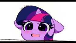Size: 1280x720 | Tagged: safe, ai assisted, ai content, artist:kittyrosie, edit, fifteen.ai, twilight sparkle, ambiguous race, pony, g4, aaaaaaaaaa, adorable distress, angry dog noises, animated, anime style, blushing, cute, cute little fangs, fangs, floppy ears, meme, open mouth, solo, sound, twiabetes, webm