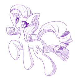 Size: 1000x1000 | Tagged: safe, artist:ragurimo, rarity, pony, unicorn, g4, butt, ear fluff, female, mare, plot, simple background, sketch, solo, white background