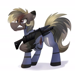 Size: 2123x2007 | Tagged: safe, artist:lbrcloud, oc, oc only, pegasus, pony, blood, gun, high res, pegasus oc, solo, weapon