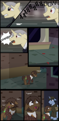 Size: 1280x2604 | Tagged: safe, artist:mr100dragon100, comic:a house divided, ally, blood, dark forest au's dr. jekyll and mr. hyde, griffin (character), heavy breathing, injured, street, thug