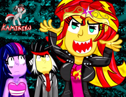 Size: 3900x3000 | Tagged: safe, artist:kamikiku, sunset shimmer, twilight sparkle, human, equestria girls, g4, my little pony equestria girls, crown, evil, high res, jewelry, regalia, storm